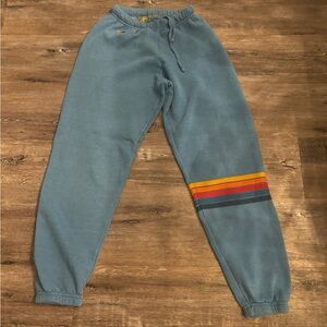 Women's Blue Sweatpants with Multicolor Stripes